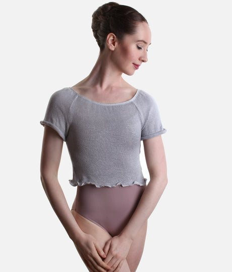 HARINI Short-Sleeve Knitted Dance Warmup Top, Bamboo Crop - 6672