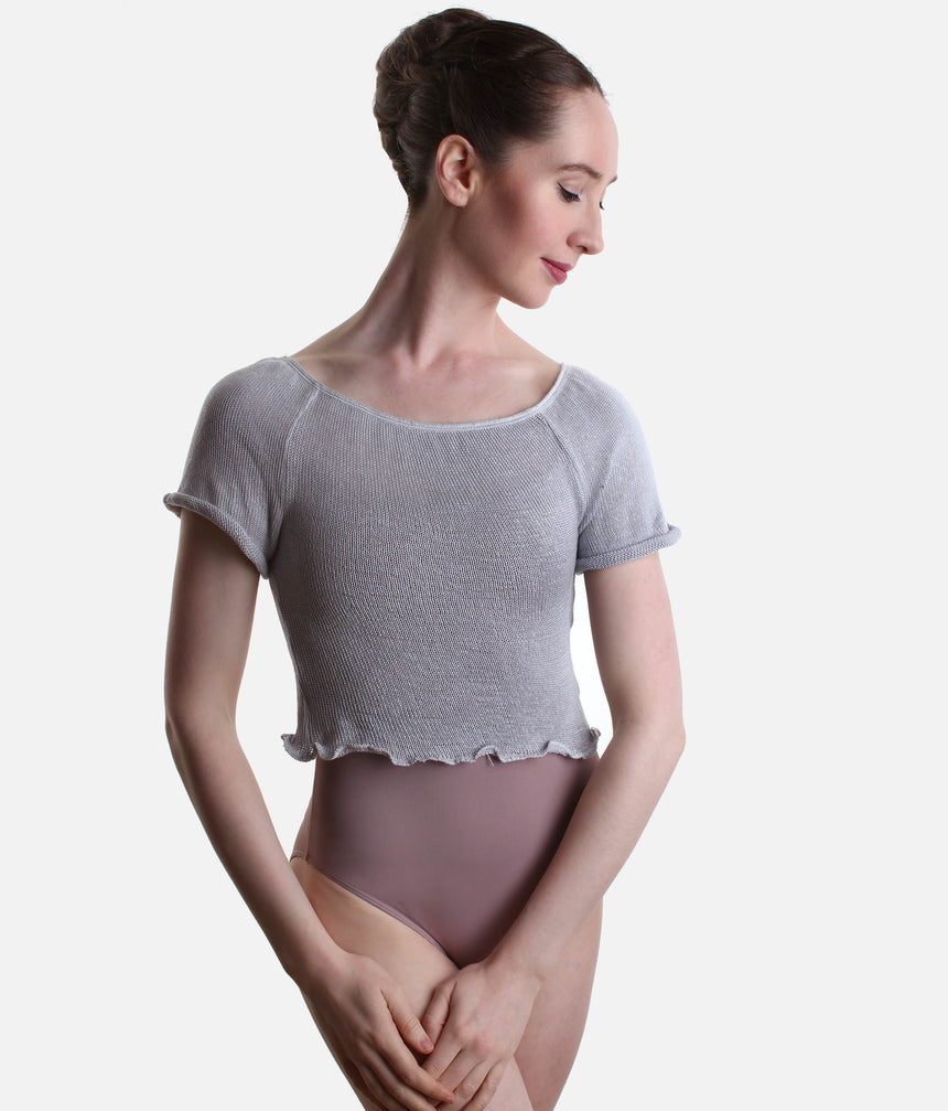 HARINI Short-Sleeve Knitted Dance Warmup Top, Bamboo Crop - 6672