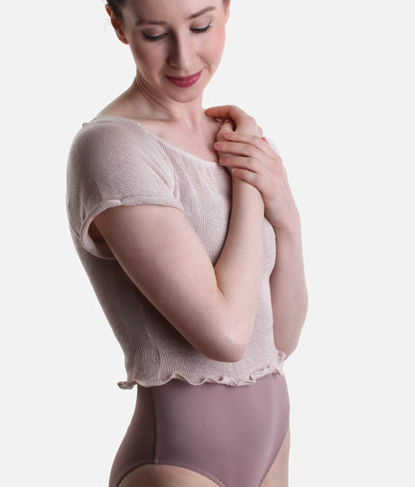 HARINI Short-Sleeve Knitted Dance Warmup Top, Bamboo Crop - 6672