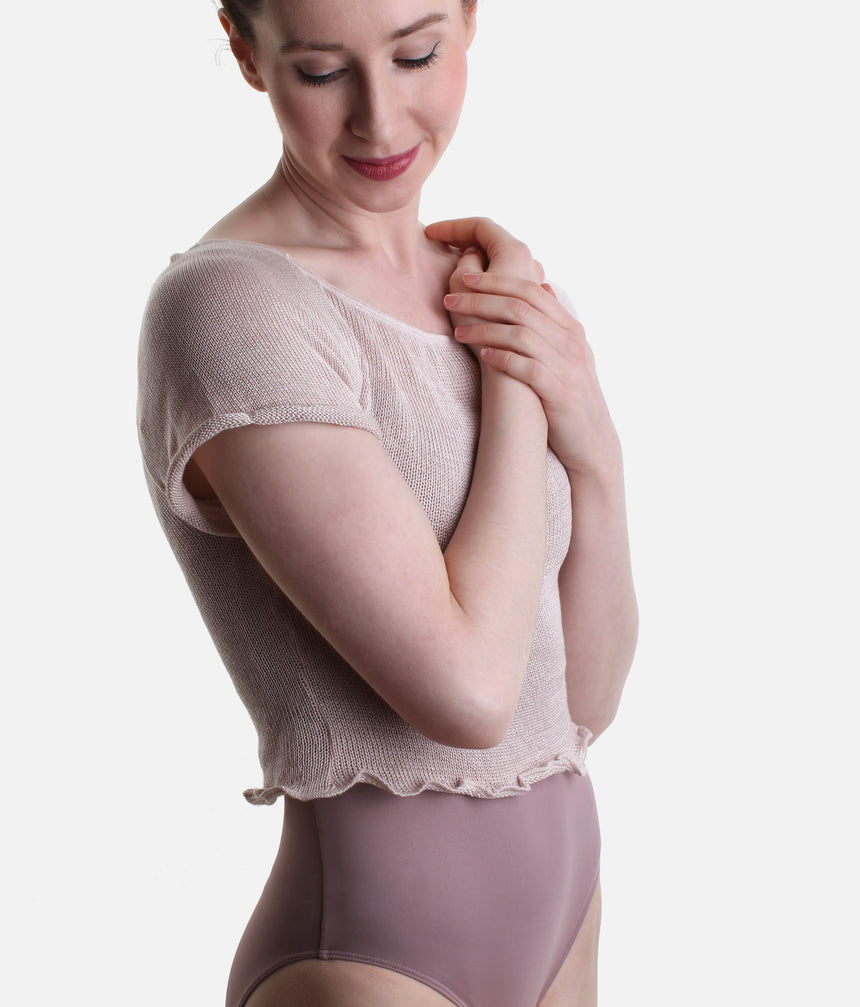 HARINI Short-Sleeve Knitted Dance Warmup Top, Bamboo Crop - 6672