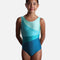 Girls Sleeveless Gymnastics Leotard, Colour-Block + Scrunchie - 7812 (MALLARD)