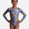 Girls Long Sleeve Gymnastics Leotard, Holographic Rainbow Heart Print - 7831