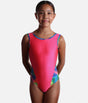 Girls Multi-colour Gymnastics Leotard with Rainbow Trim + Scrunchie - 7867