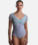 V-neckline Dance Leotard, Elegant Pleated Bodice & Sleeves - ILIZIA GL VAPORE