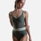 Tank Leotard in Sage – Elegant V-Neck with Contrast Waist Detail - LUCY