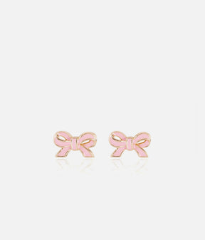 Girls Pretty Pink Bow, Enamel Stud Earrings - Cutie