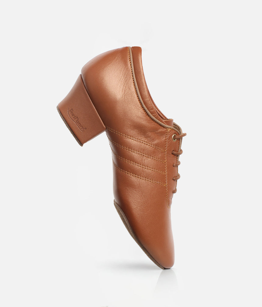 PortDance PD008 Premium Dark Tan Leather Cuban Heel Dance Shoes