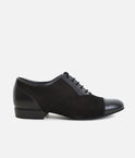 Premium Men’s Dance Shoes 077 - Black Leather & Suede with Pinstripe Design