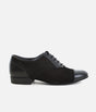 Premium Men’s Dance Shoes 077 - Black Leather & Suede with Pinstripe Design