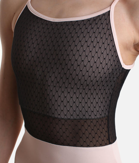 Camisole Ballet Leotard with Mesh Bodice & Open Scoop Back - RDE1889