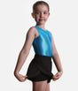 Roch Valley double layered black shorts worn over a leotard, with the curved outer layer lifted to show the closer inner shorts.