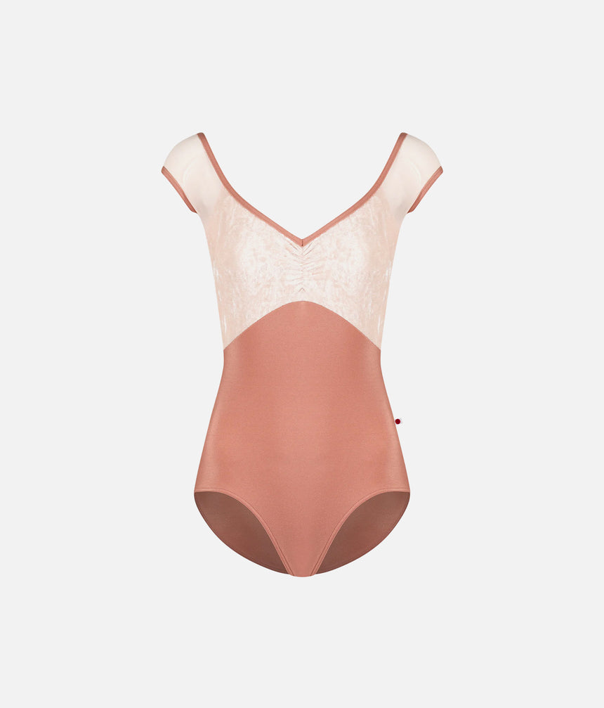 ELLI Ballet Leotard for Women, Pinch Front & Deep V Back - MESH ROSEWOOD