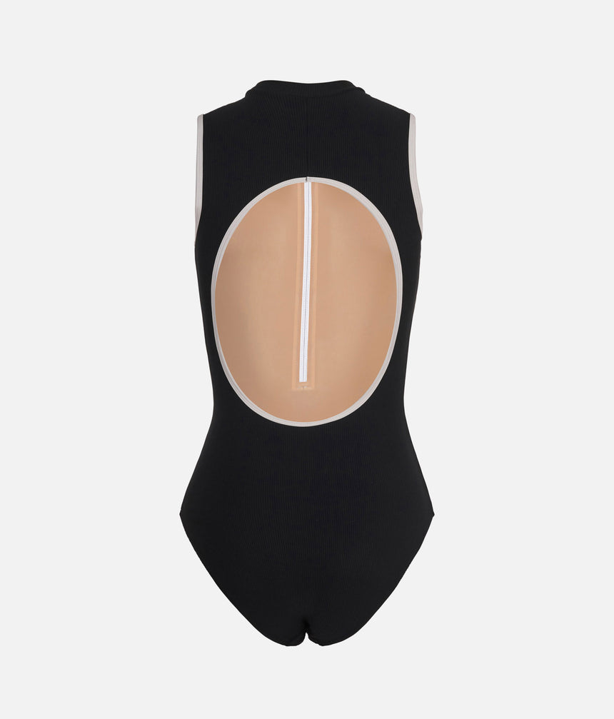 Luxury High Neck Ballet Leotard with Open Back - AURA BLACK