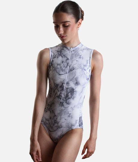 AURA WHITE MARBLE Print Ballet Leotard, Premium Dancewear