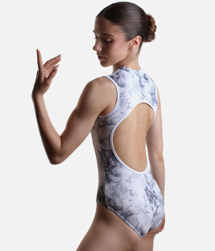 AURA WHITE MARBLE Print Ballet Leotard, Premium Dancewear