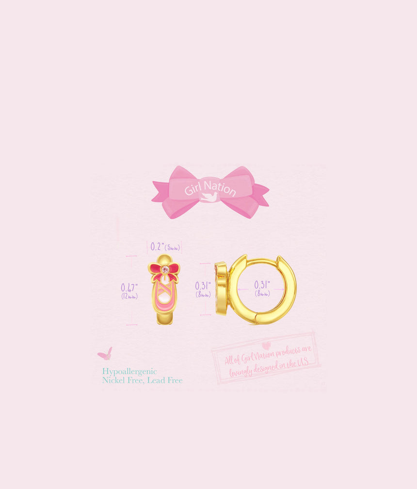Cute Ballet Shoe Earlets, Gold Plated Huggie Earrings