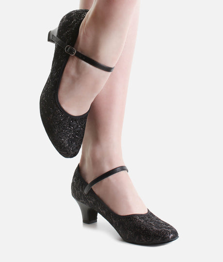 Sparkle Ballroom Dance Shoes with Low Heel & Buckle Strap - BL502