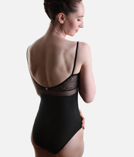 BRIGID CL Nero • Timeless Black Ballet Leotard with Embroidered Tulle