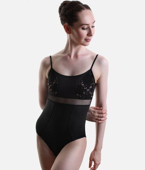 BRIGID CL Nero • Timeless Black Ballet Leotard with Embroidered Tulle