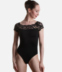 Lace Cap Sleeve Leotard, Elegant Boatneck Dancewear - BY11