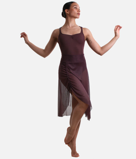 ALICIA Mesh Pull-On Ballet Skirt, Adjustable Ruched Dance Skirt - BY75