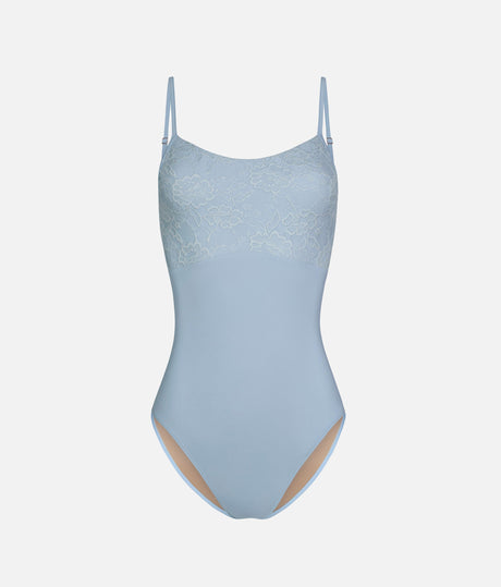 CHLOE LIGHT BLUE Ballet Leotard, Elegant Lace Camisole Design