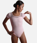 Girls Mei Cap Sleeve Leotard, Sweetheart Neck & Floral Mesh Back - CL20003