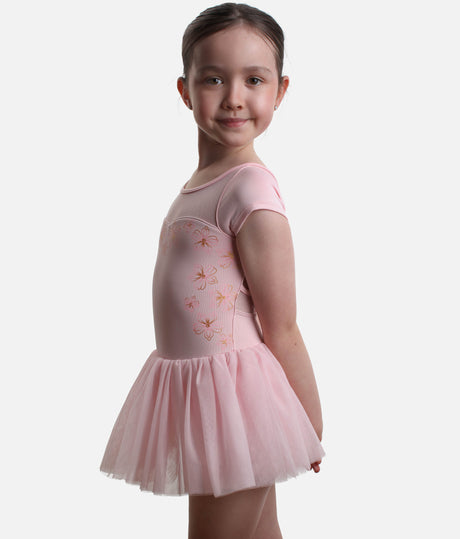 Girls Sharon Cap Sleeve Tutu Dress, Mesh Panel & Floral Print - CL20007