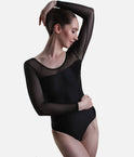 Long Sleeve Mesh Leotard with Elegant Illusion Neckline - CM52