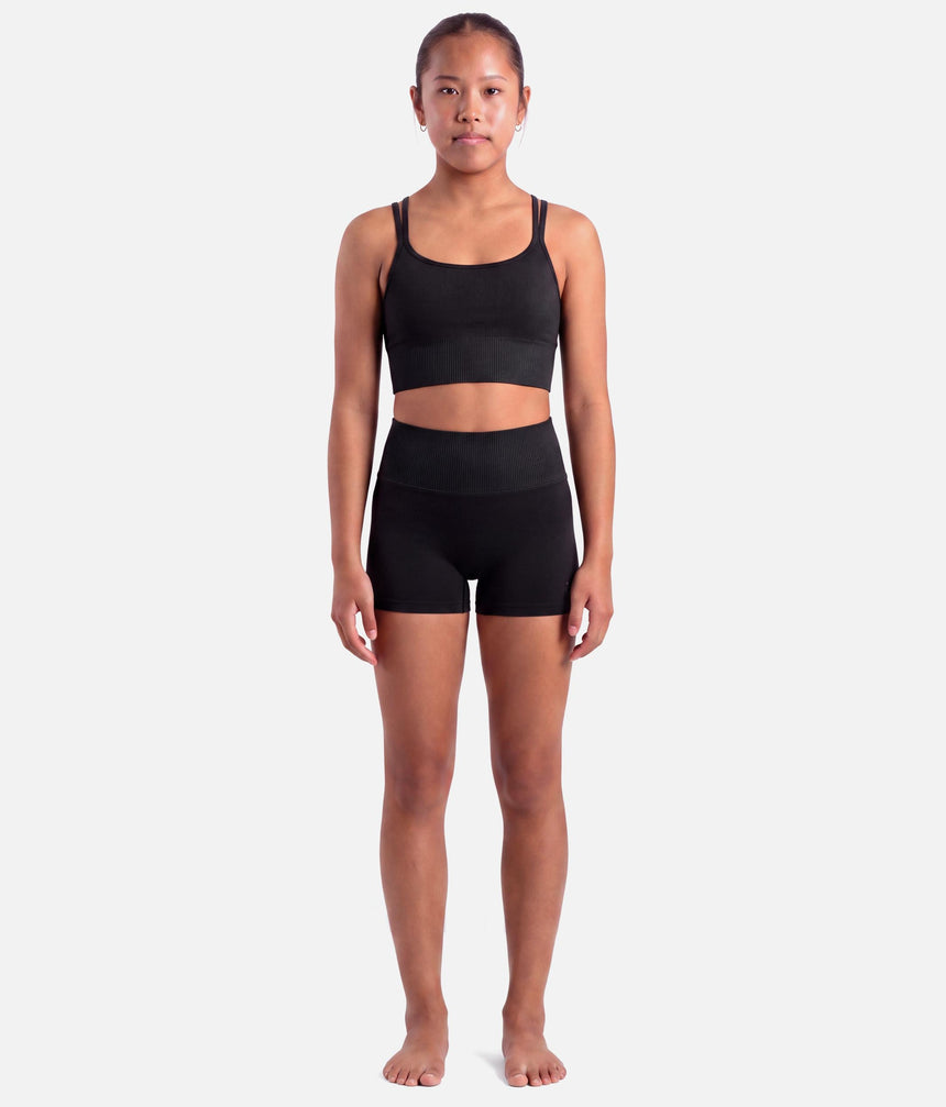 Girls Layla Rib High Waist Dance Shorts • Black - CR90015
