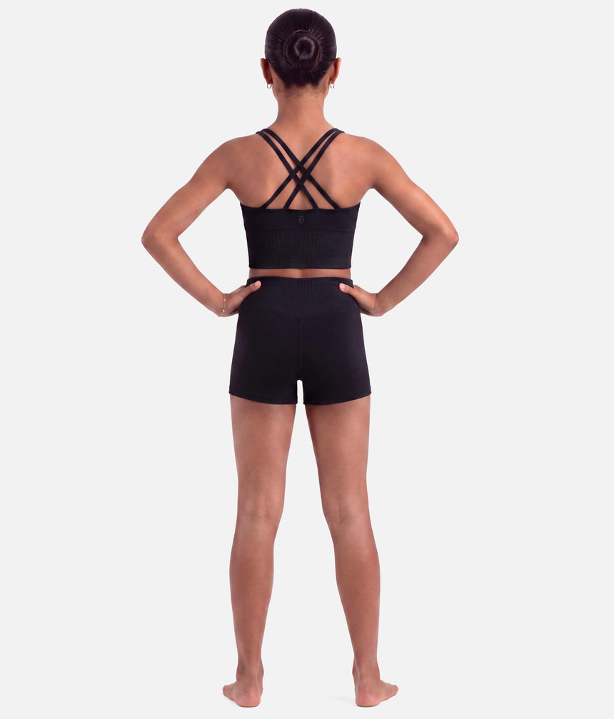 Girls Isla Rib Cross Back Crop Top • Black - CZ30036
