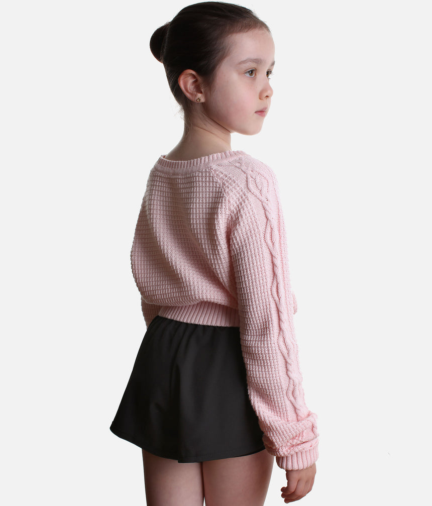 Girls Zoey Cotton Cable Knit Dance Sweater • Candy Pink CZ30045
