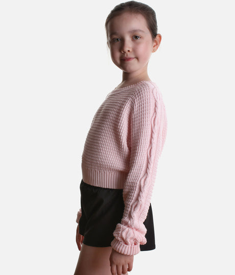 Girls Zoey Cotton Cable Knit Dance Sweater • Candy Pink CZ30045