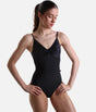 DARIA BLACK Ballet Leotard with Velvet Panel, Double V Neck