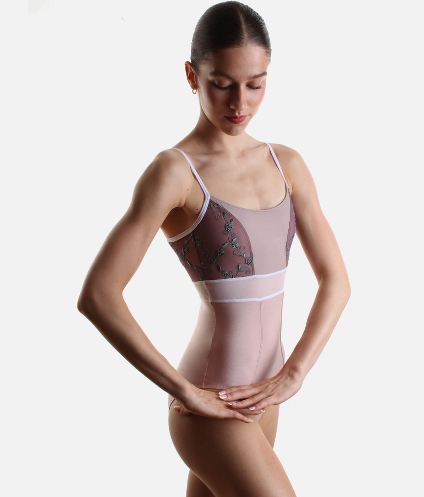 Brigid CL Rose • Professional Camisole Ballet Leotard with Embroidered Tulle