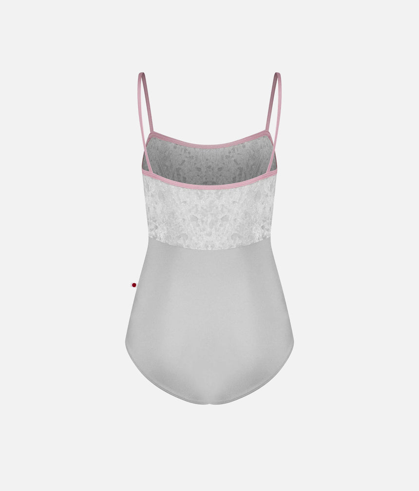 Denise Ballet Leotard • Silver Nylon with Crushed Velvet Bodice
