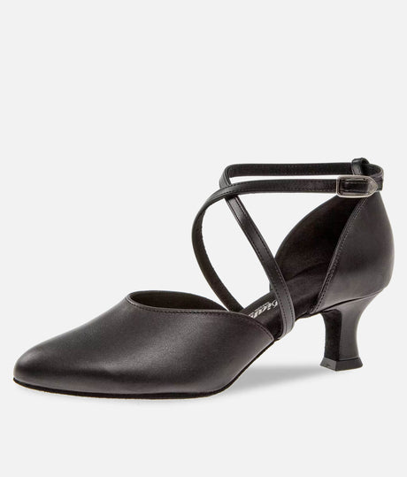 Closed-Toe Dance Shoes, Elegant Black Leather with Push-Button Strap - 034X