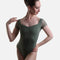 Olive Mesh Cap Sleeve Leotard, Elegant Low V-Back - EFFIE
