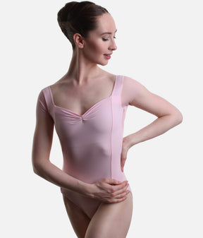 Mesh Cap Sleeve Leotard, Elegant Low V-Back - EFFIE