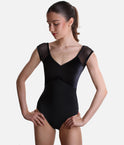 Elegant Cap Sleeve Leotard, Deep Back Design - ELLI MESH VELVET