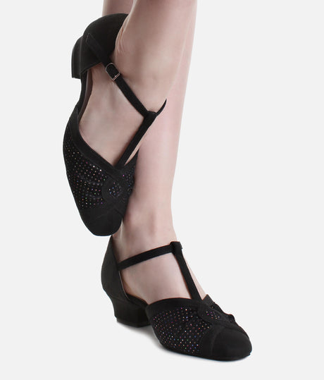 Low Heel Ballroom Dance Shoes, Sparkle Suedette Closed-Toe - EMERALD