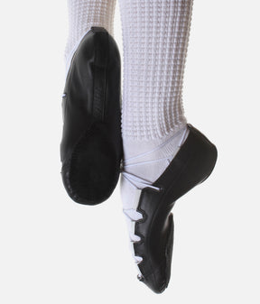 Leather Irish Dancing Pumps, Split Sole with White Lace Loops - ERIN