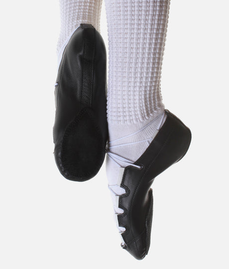 Leather Irish Dancing Pumps, Split Sole with White Lace Loops - ERIN