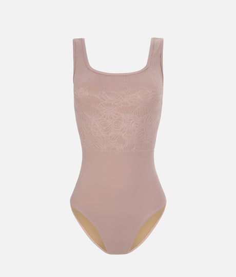 Women's Floral Ballet Leotard with Square Neckline - FLORA PETAL PINK