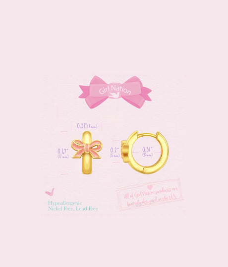 18K Gold Plated Girls Huggie Earrings – Sweet & Sparkly Pink Bow Earlets
