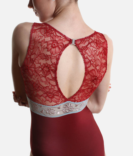 IRIS GL Bordeaux • Lace Overlay Ballet Leotard with Teardrop Back