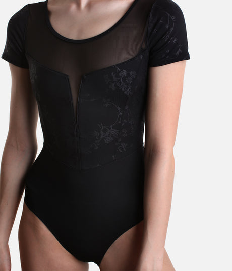 CHRISTINA Leotard, Elegant Cap Sleeve Dancewear with Floral Detail - L20006