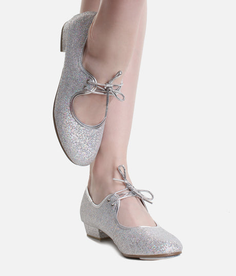 Glitter Lace-Up Tap Shoes, Full Sole Vegan Dance Shoes for Beginners - LHPH