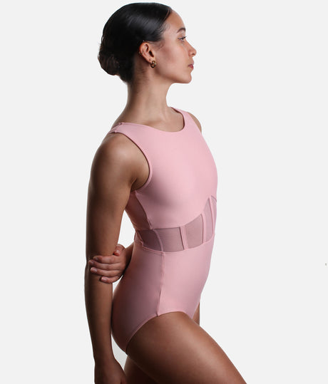Premium Mesh Detail Dance Leotard, Sleeveless Compression Fit - LS47