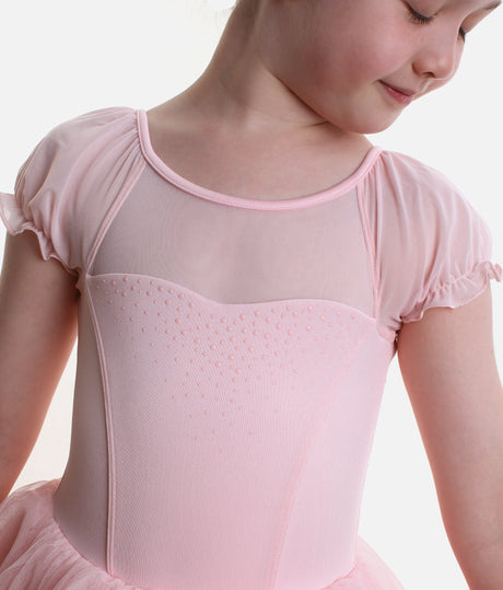 Girls Short Sleeve Ballet Tutu Dress with Mesh Detail - M20007C
